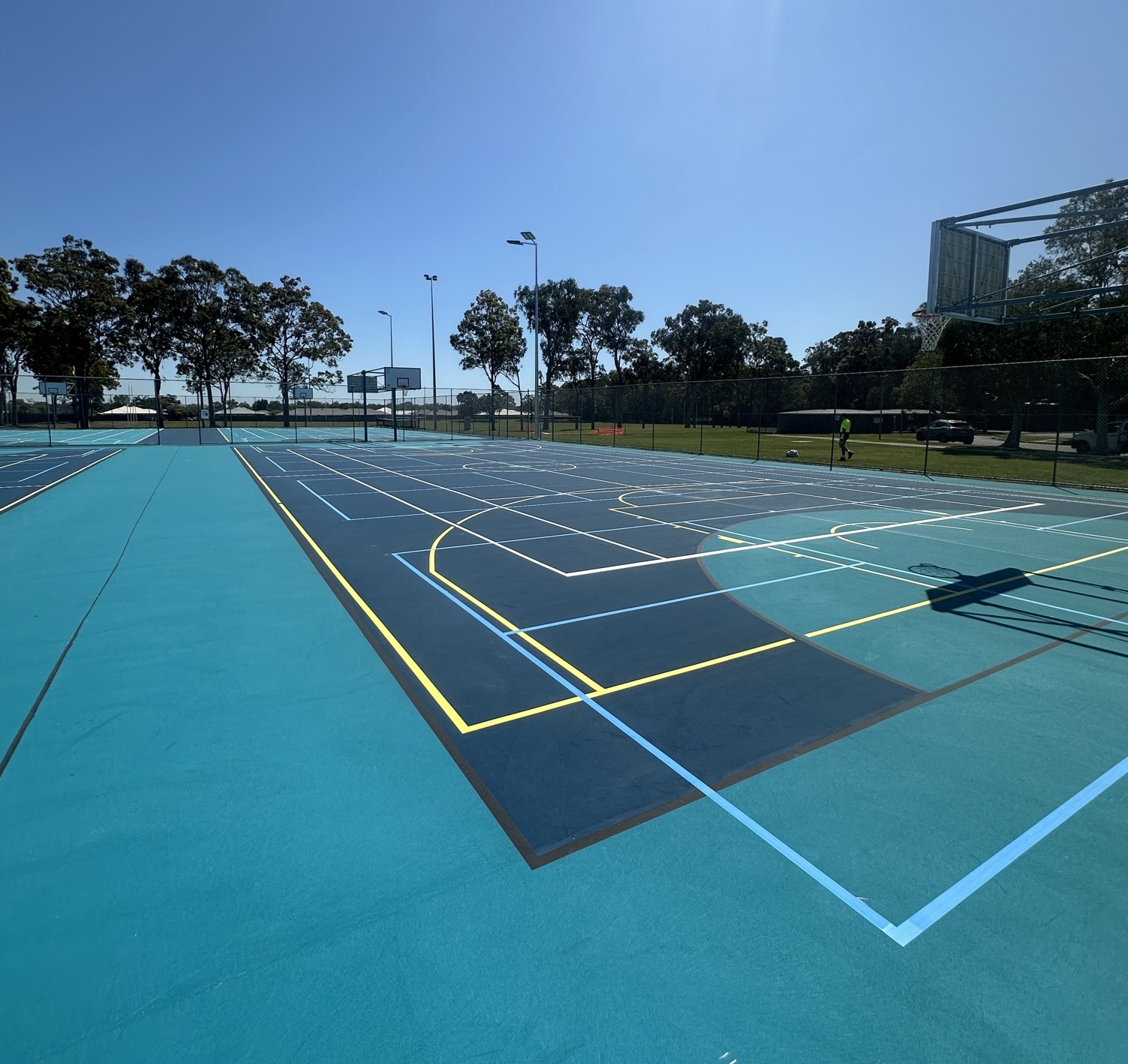 Multi-court basketball and netball line marking at Victoria Point High School