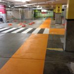 Pedestrian walkways in underground parking bay