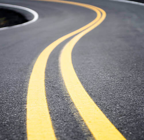 Close-up of high-quality road line marking materials